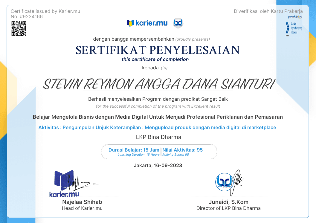 Sertifikat Mengelolah Bisnis Dengan Media Digital